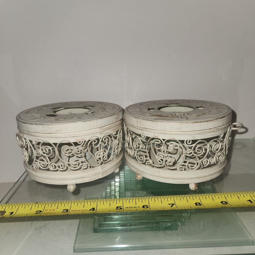 Vintage Metal 2 Piece Cottage Core Grandma Core Candle Holders Distressed
